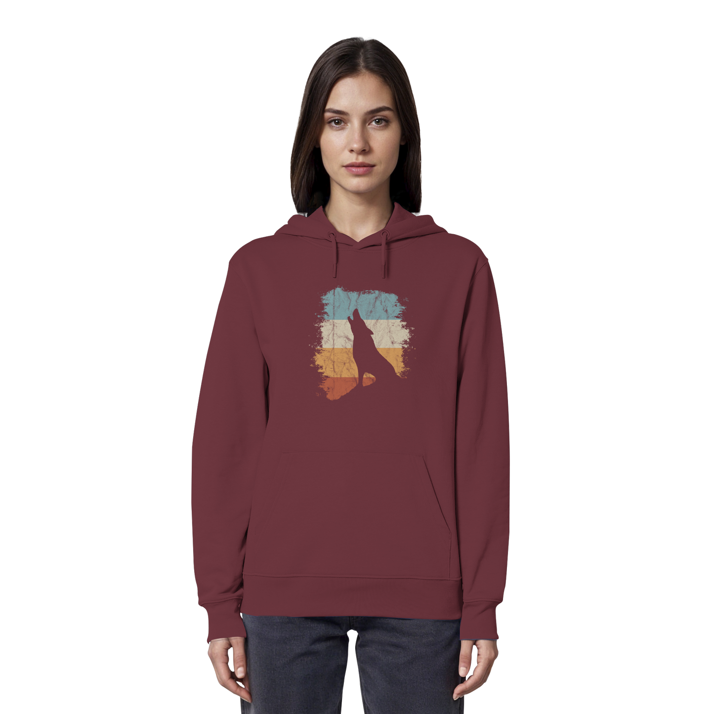 Retro Style lässig heulender Wolf  - Organic Hoodie