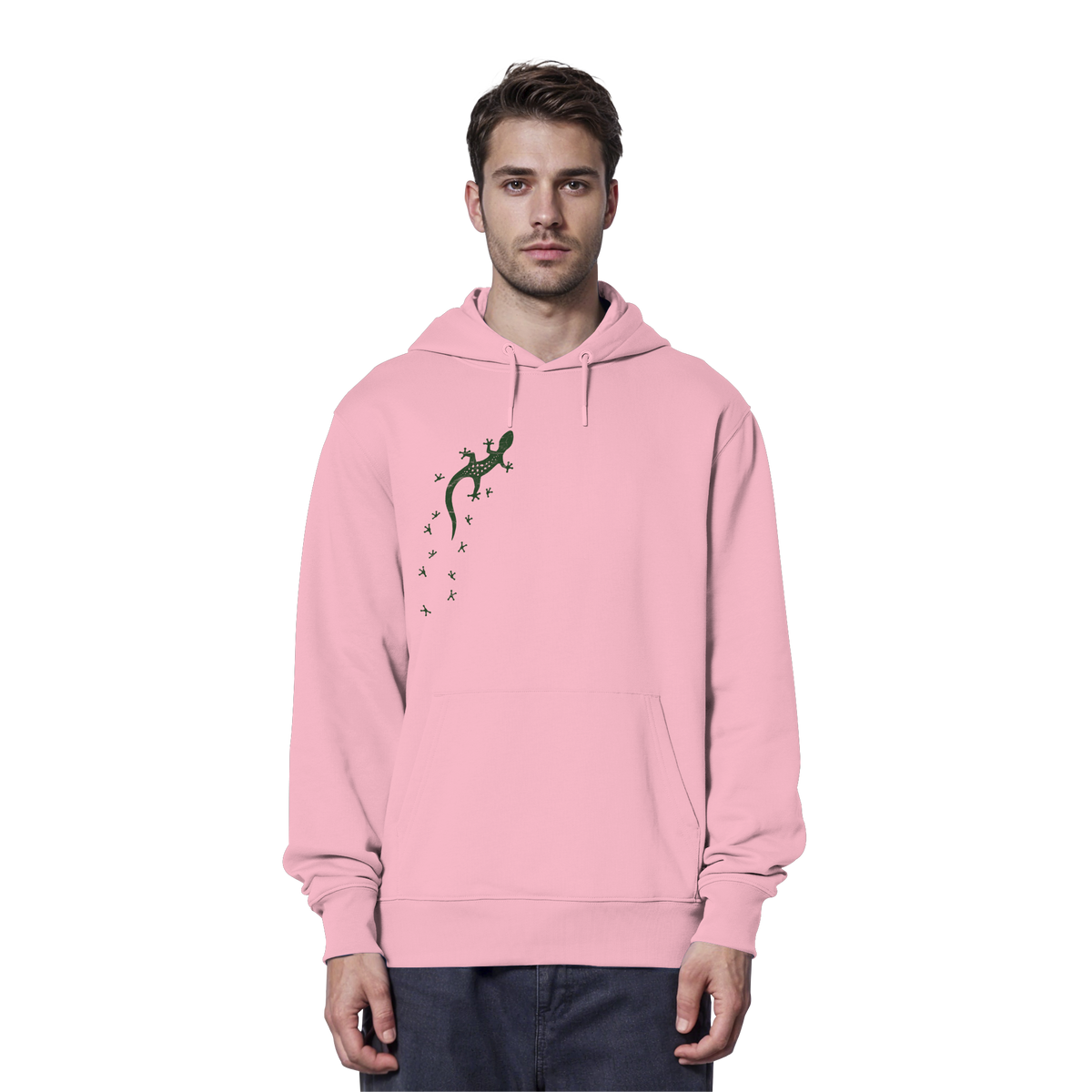 Gecko Eidechse Silhouette dunkel - Organic Hoodie