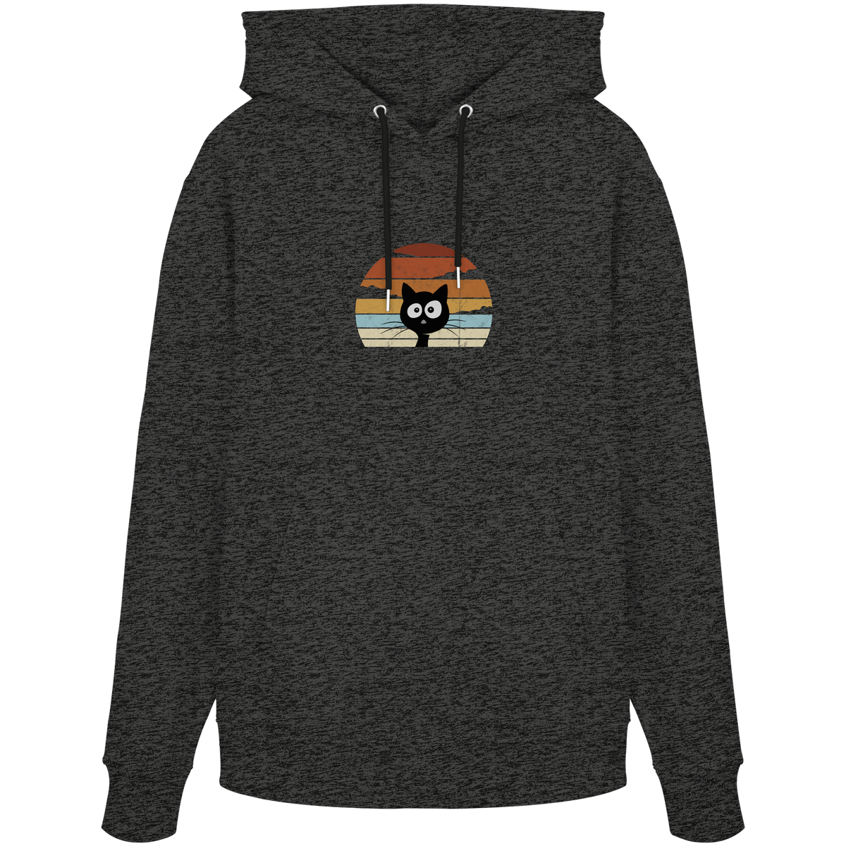 Retro schwarze Katze vor Sonnenuntergang - Organic Hoodie