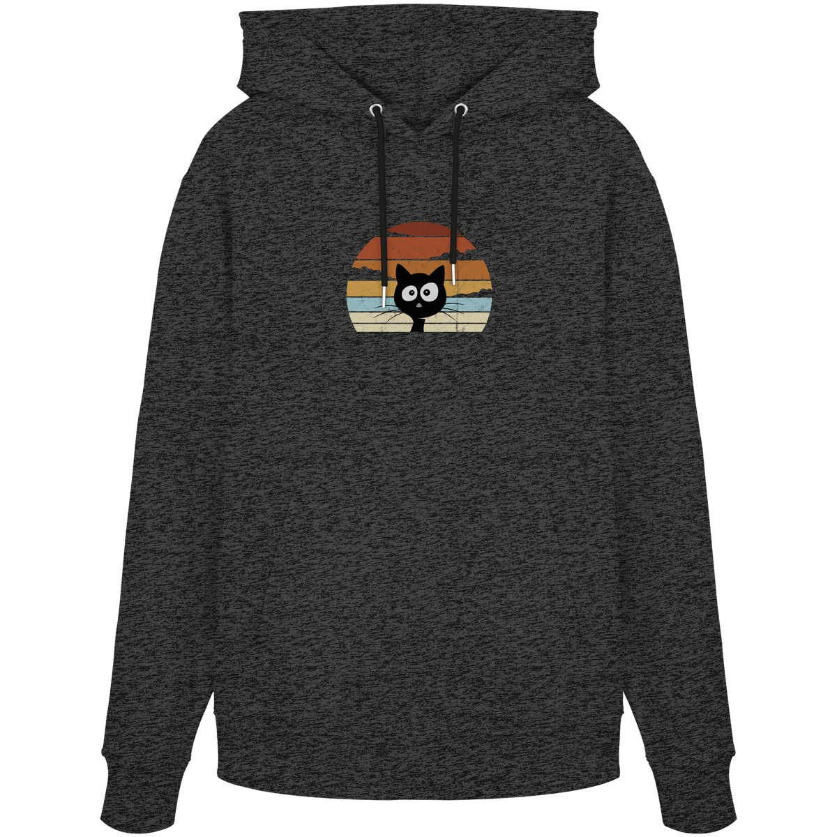 Retro schwarze Katze vor Sonnenuntergang - Organic Hoodie