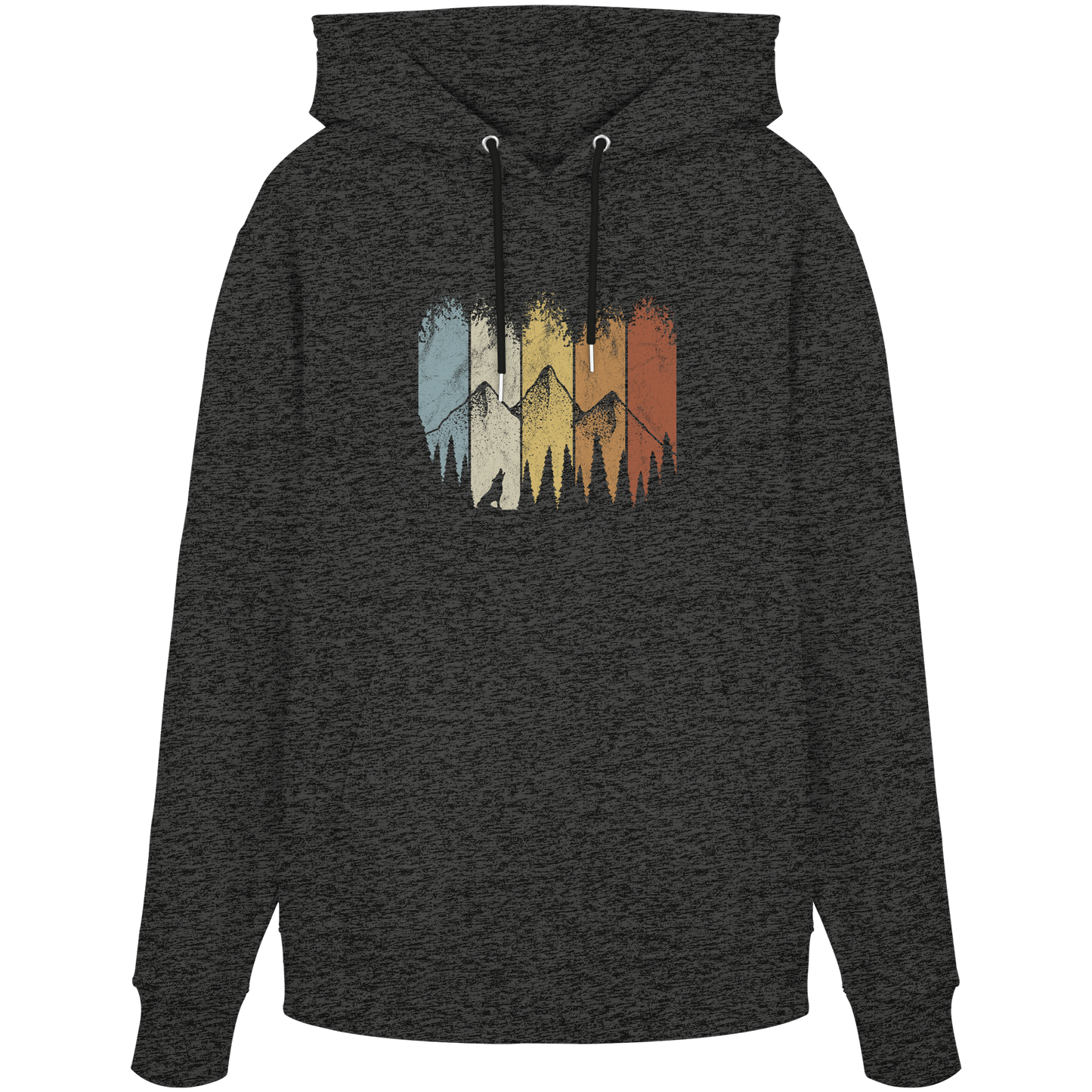 Retro Wald, Berge und Wolf  - Organic Hoodie