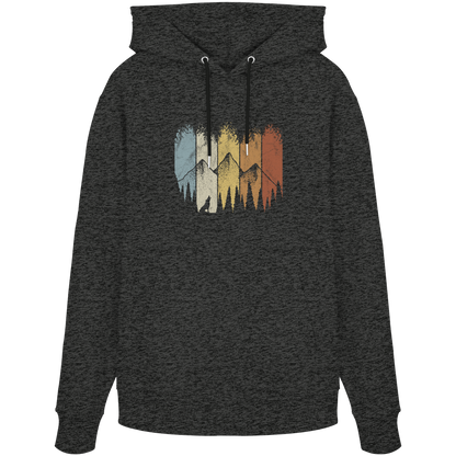 Retro Wald, Berge und Wolf  - Organic Hoodie
