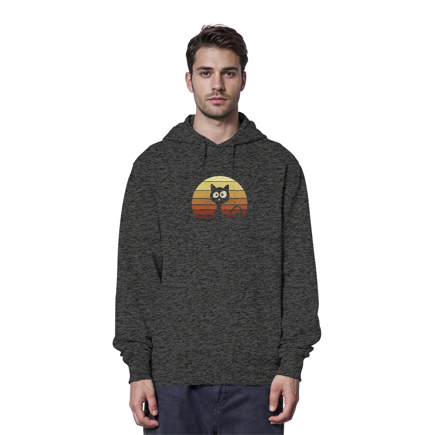 Katze vor Retro Sonnenuntergang - Organic Hoodie