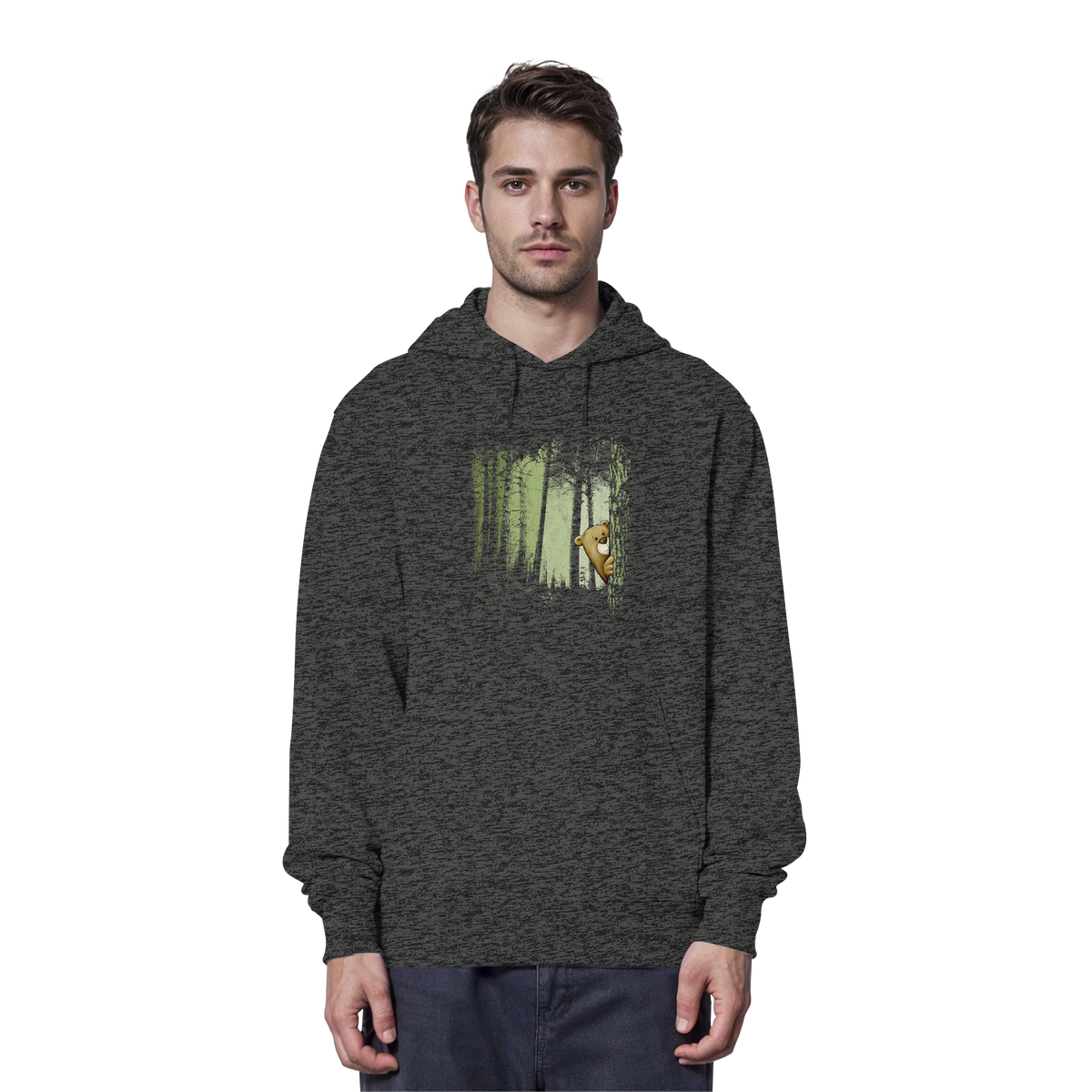 Comic Bär versteckt im Zwielicht Wald - Organic Hoodie