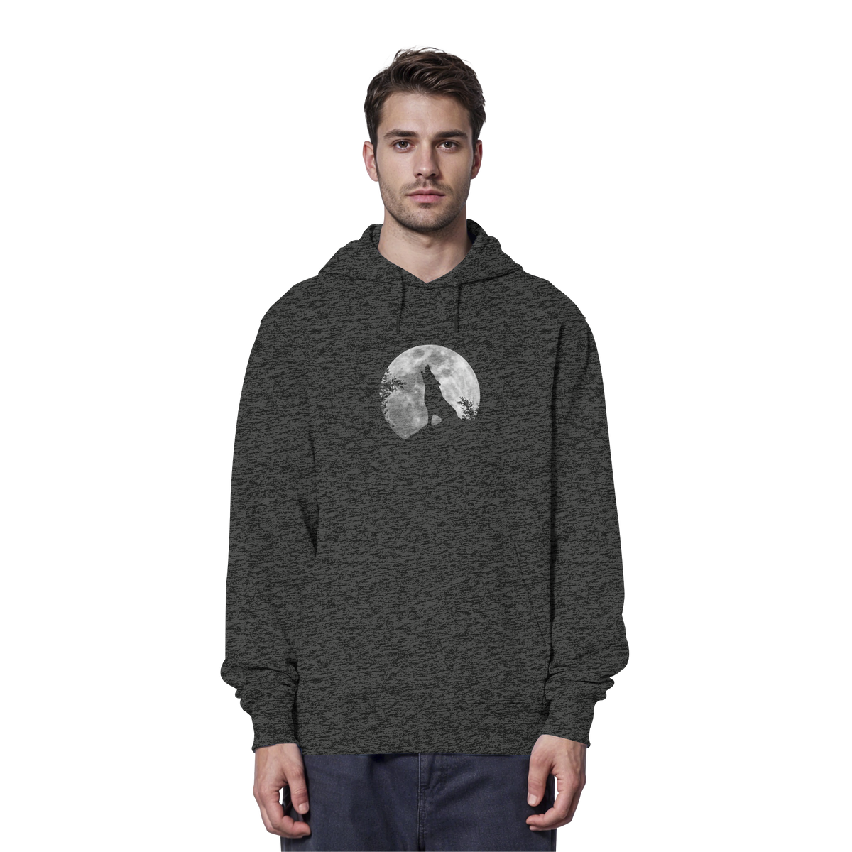 Heulender Wolf Silhouette vor Vollmond - Organic Hoodie