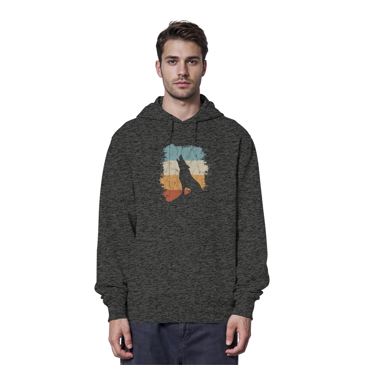 Retro Style lässig heulender Wolf  - Organic Hoodie