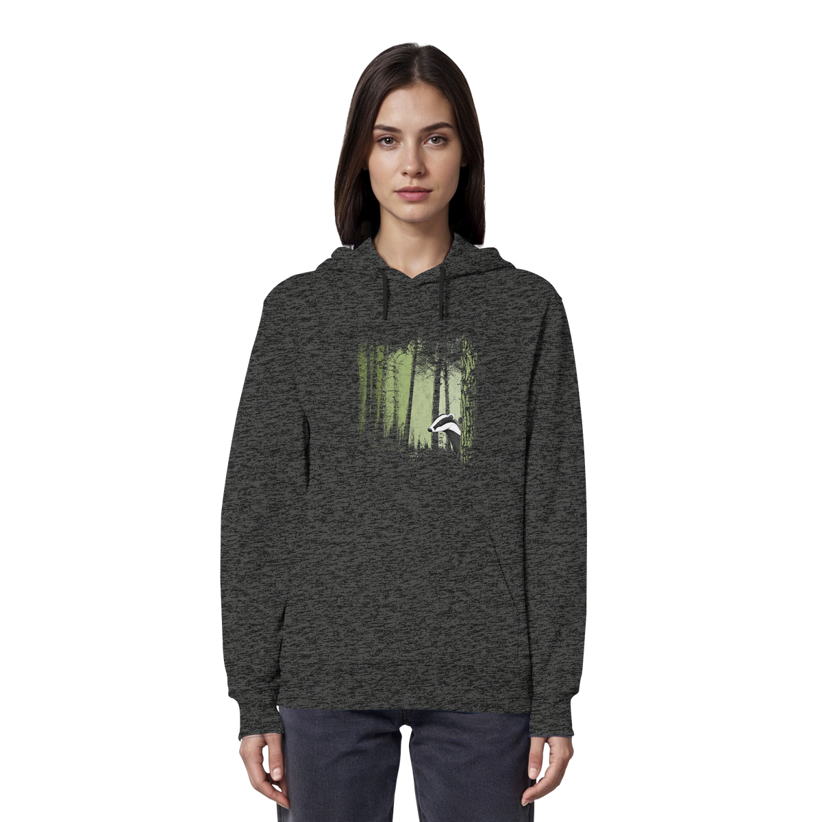 frecher Dachs im Zwielicht Wald - Organic Hoodie
