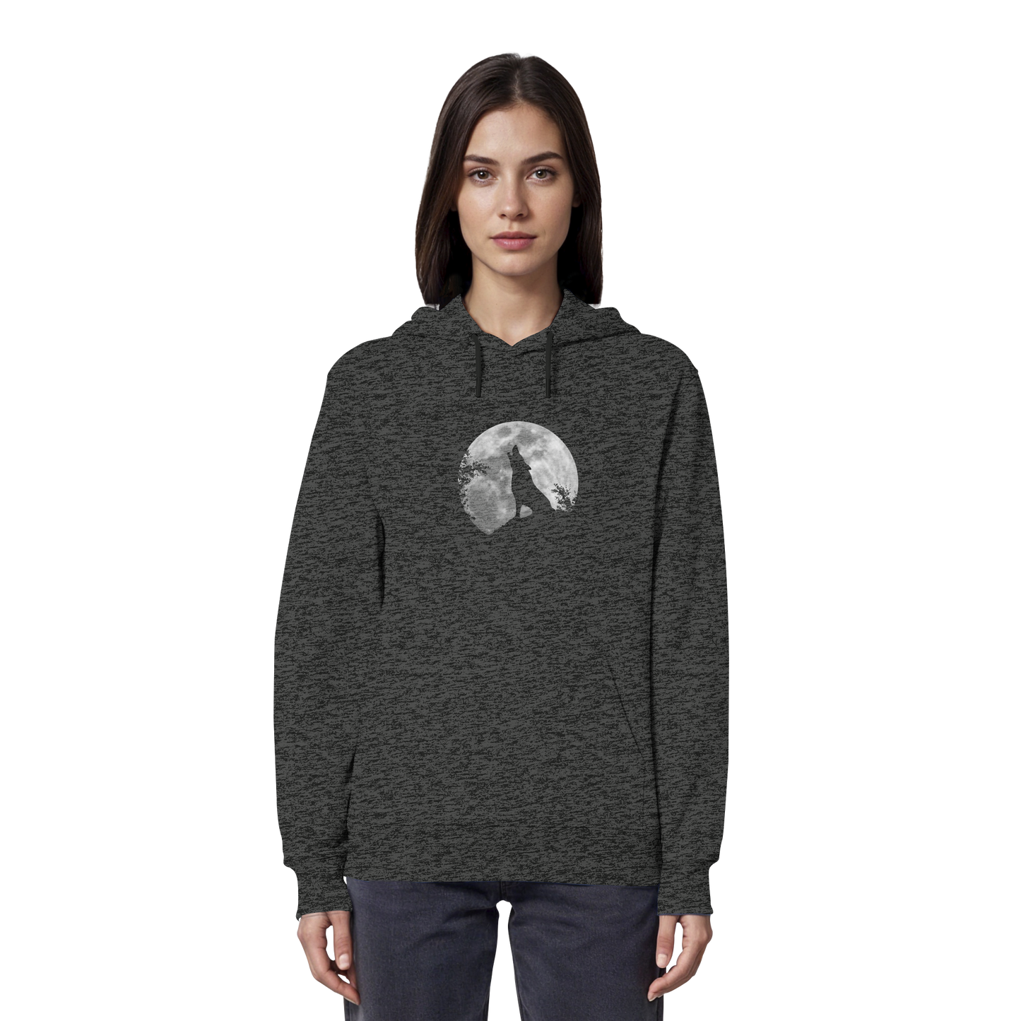 Heulender Wolf Silhouette vor Vollmond - Organic Hoodie