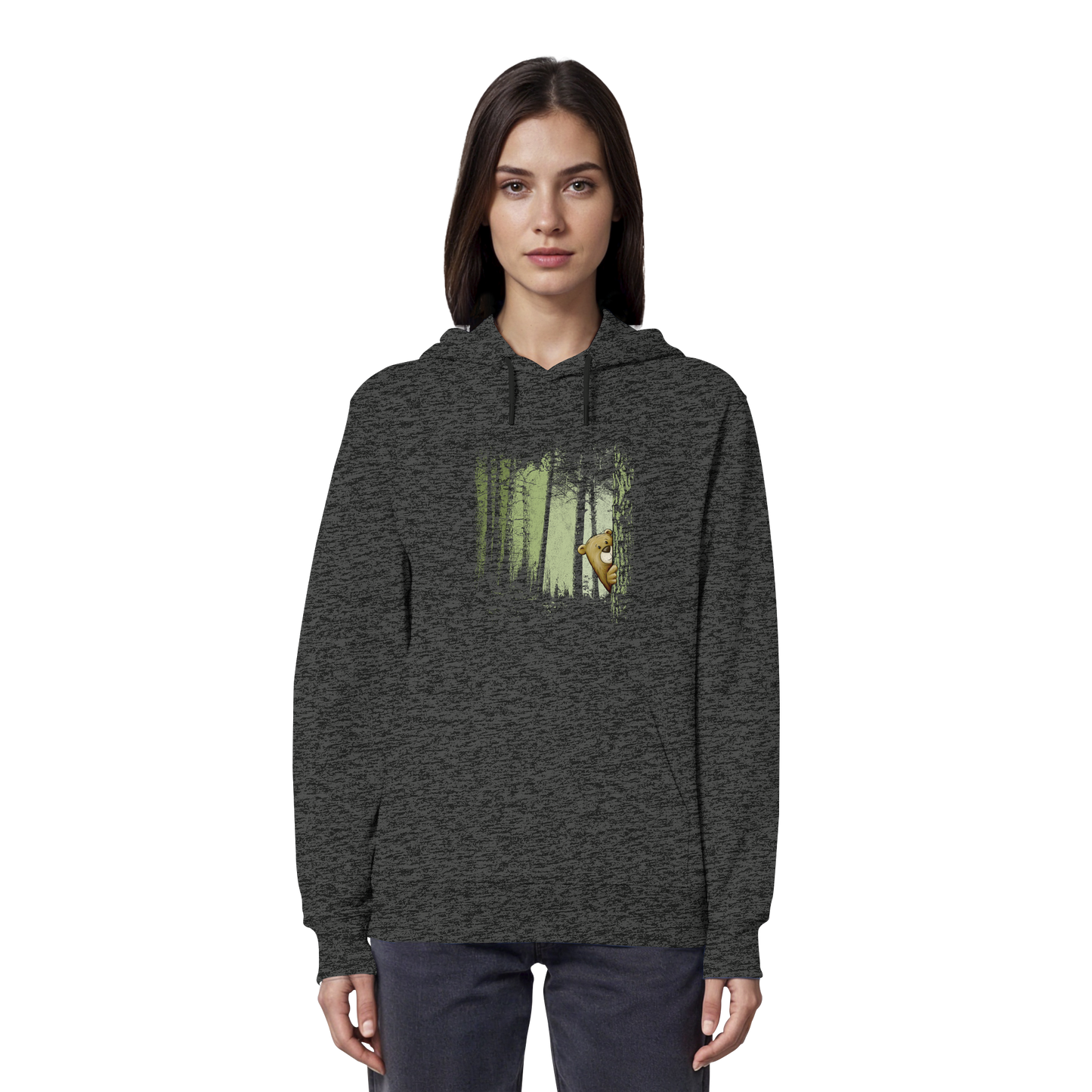 Comic Bär versteckt im Zwielicht Wald - Organic Hoodie