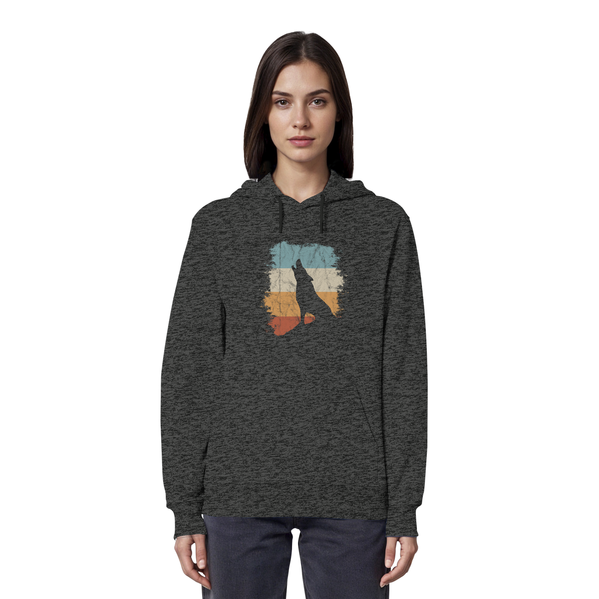 Retro Style lässig heulender Wolf  - Organic Hoodie