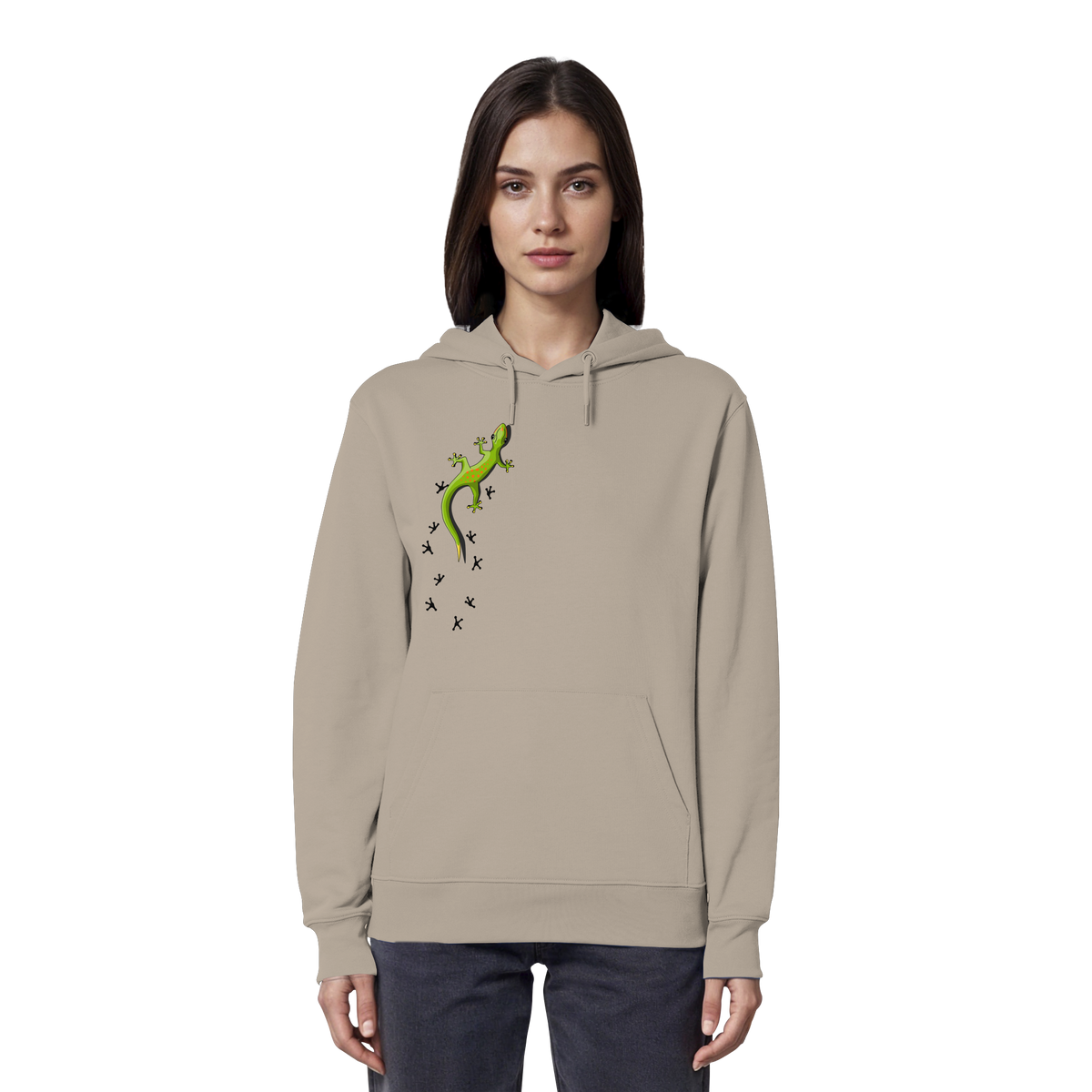 Kletternder Gecko mit Spuren - Organic Hoodie