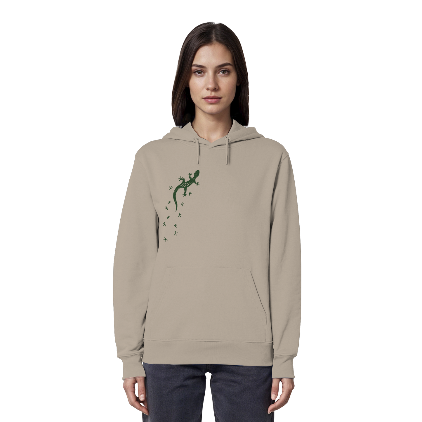 Gecko Eidechse Silhouette dunkel - Organic Hoodie