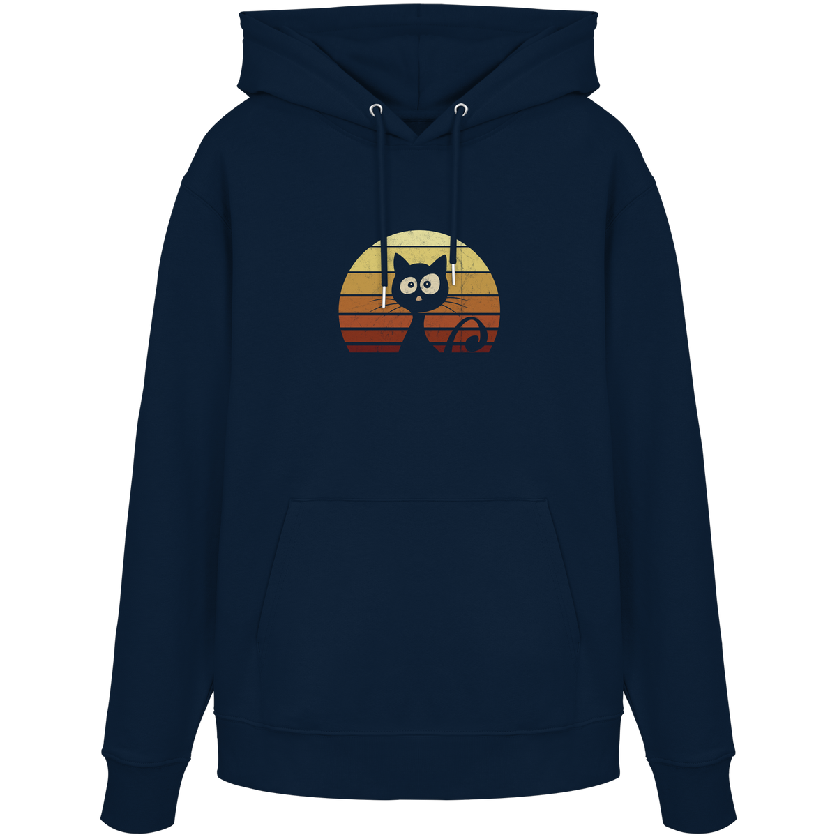 Katze vor Retro Sonnenuntergang - Organic Hoodie