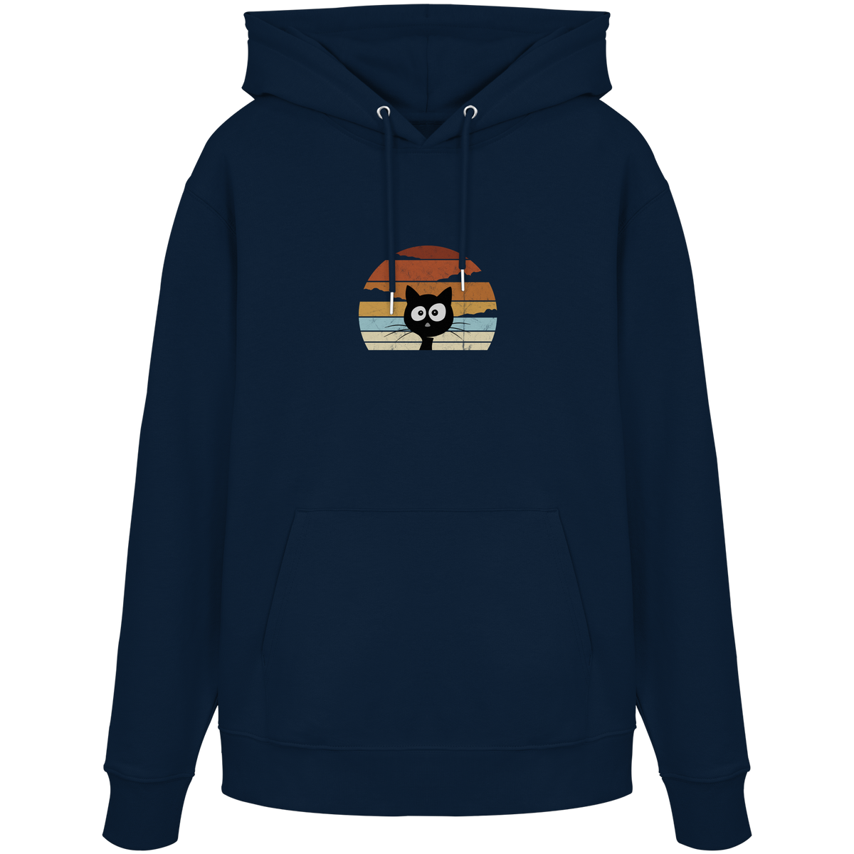 Retro schwarze Katze vor Sonnenuntergang - Organic Hoodie