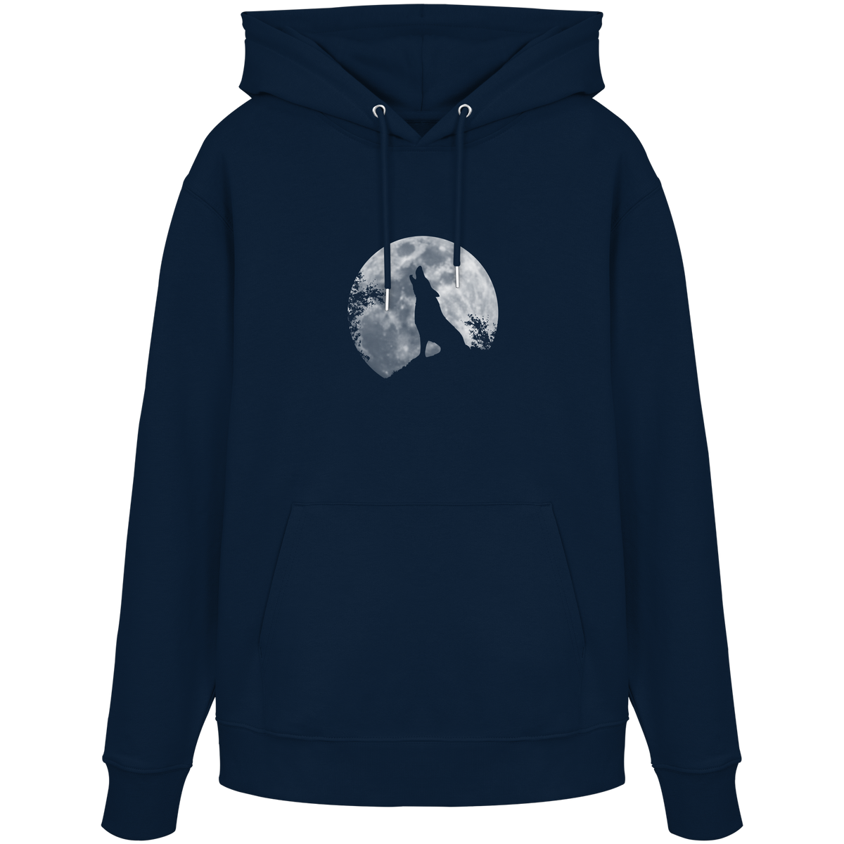 Heulender Wolf Silhouette vor Vollmond - Organic Hoodie
