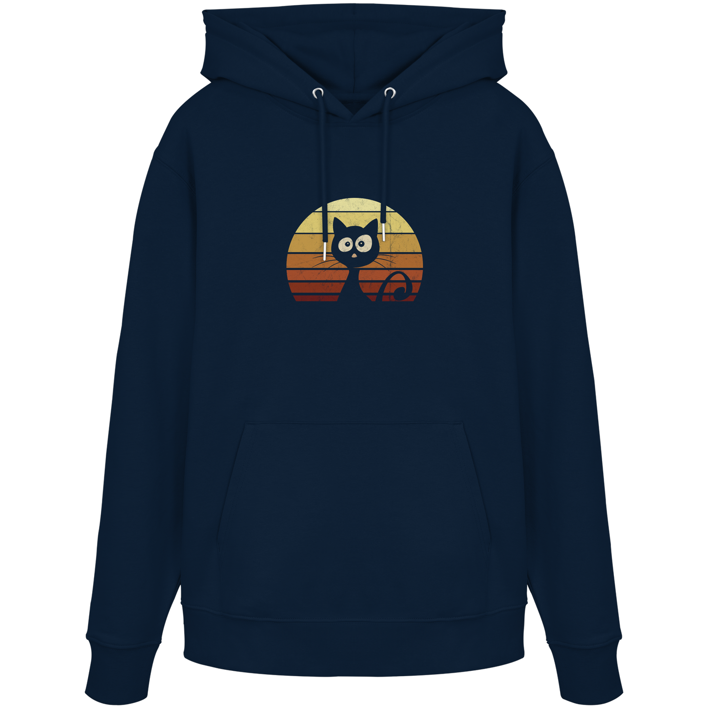 Katze vor Retro Sonnenuntergang - Organic Hoodie