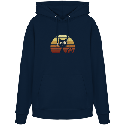 Katze vor Retro Sonnenuntergang - Organic Hoodie