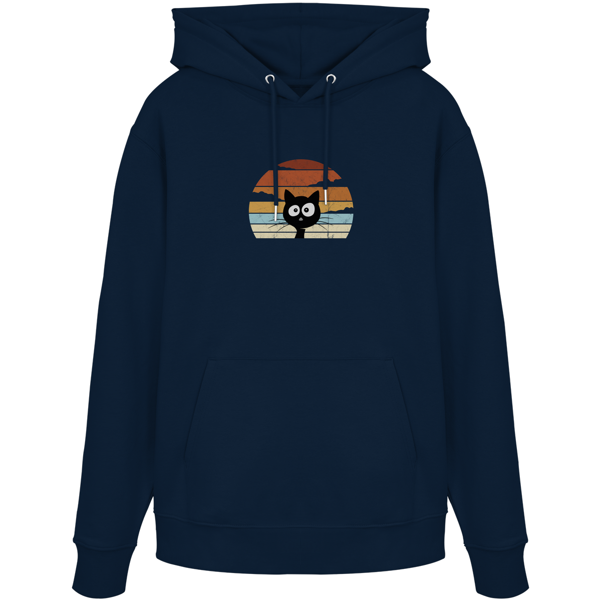 Retro schwarze Katze vor Sonnenuntergang - Organic Hoodie
