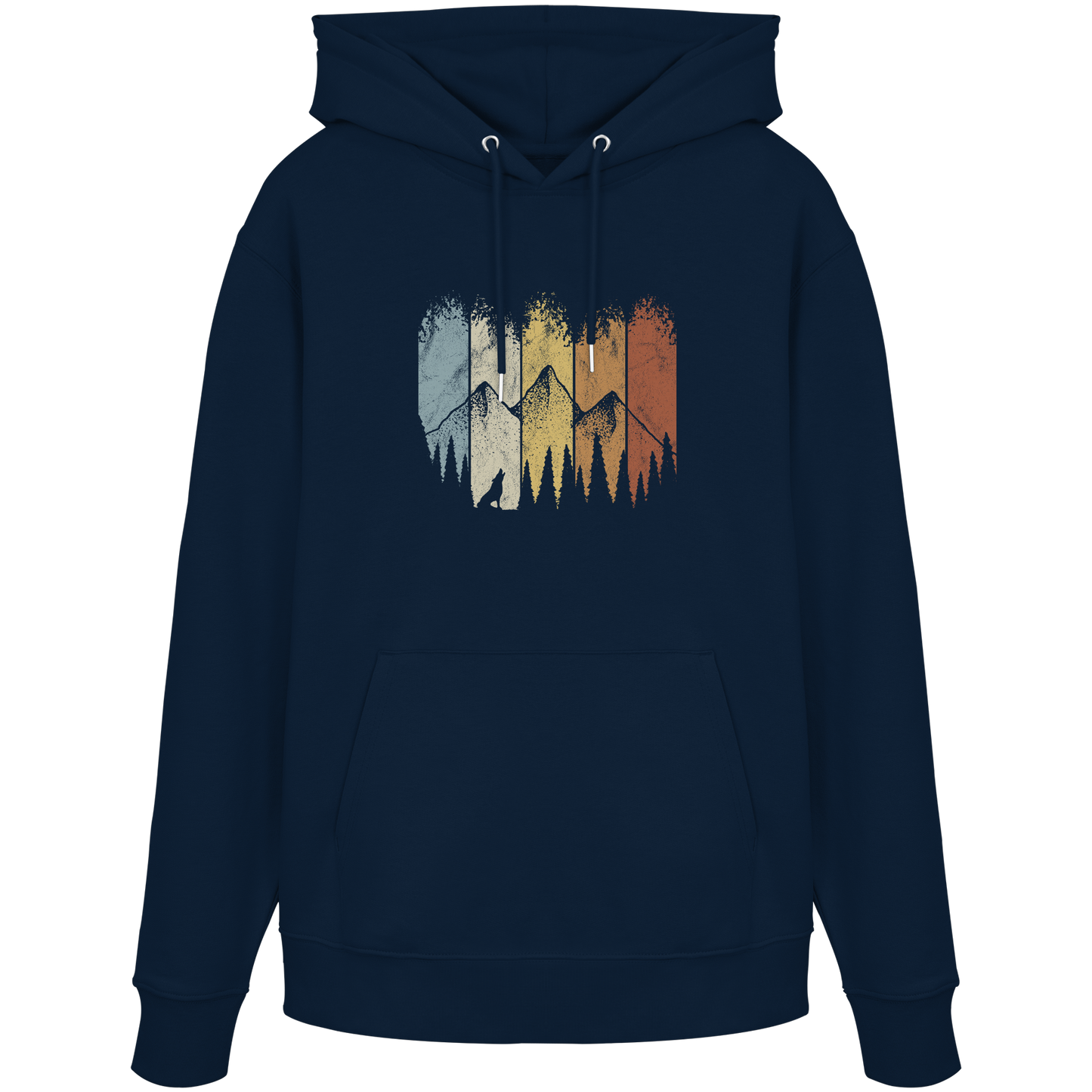 Retro Wald, Berge und Wolf  - Organic Hoodie