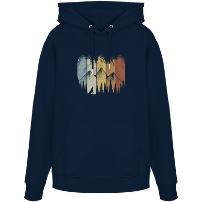 Retro Wald, Berge und Wolf  - Organic Hoodie