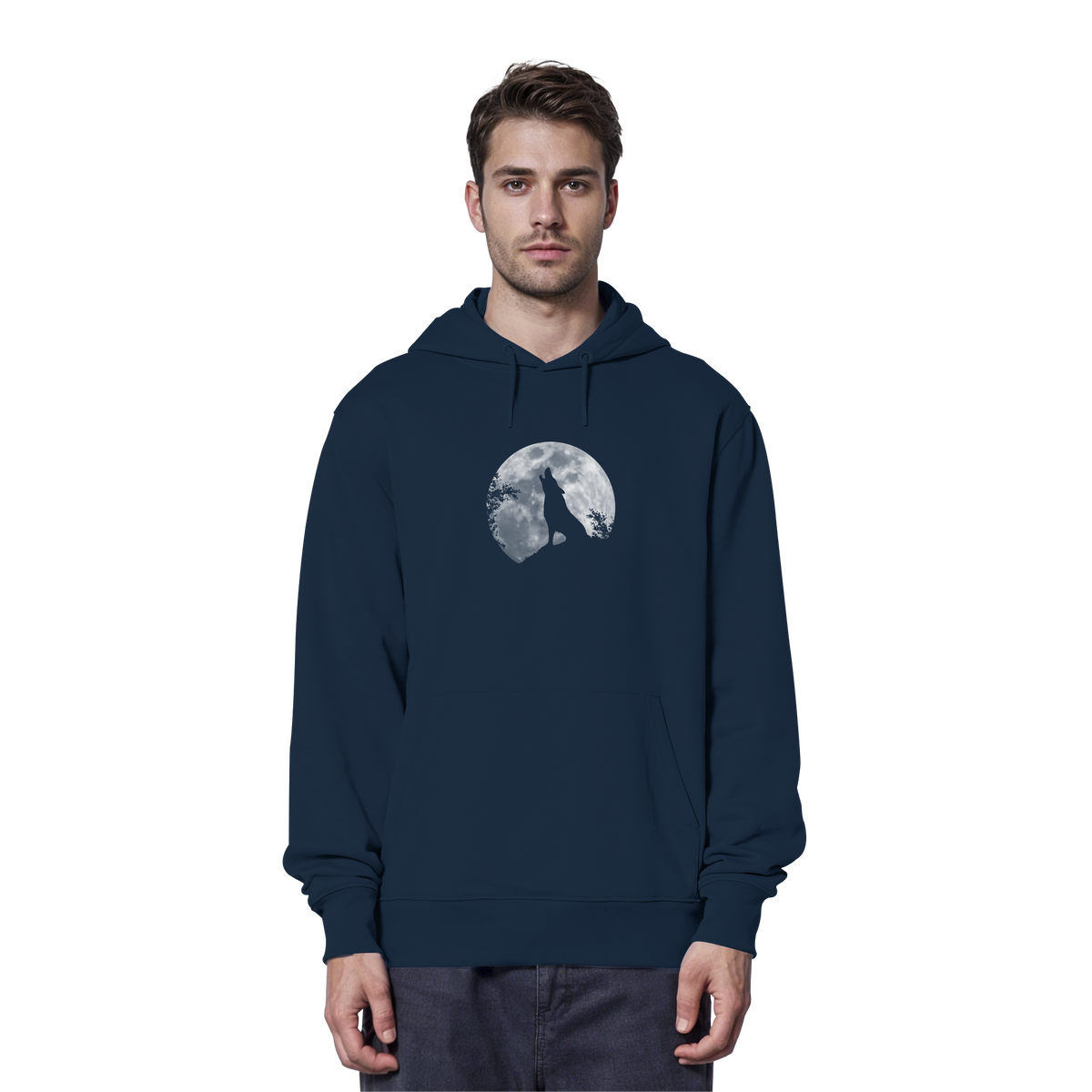Heulender Wolf Silhouette vor Vollmond - Organic Hoodie