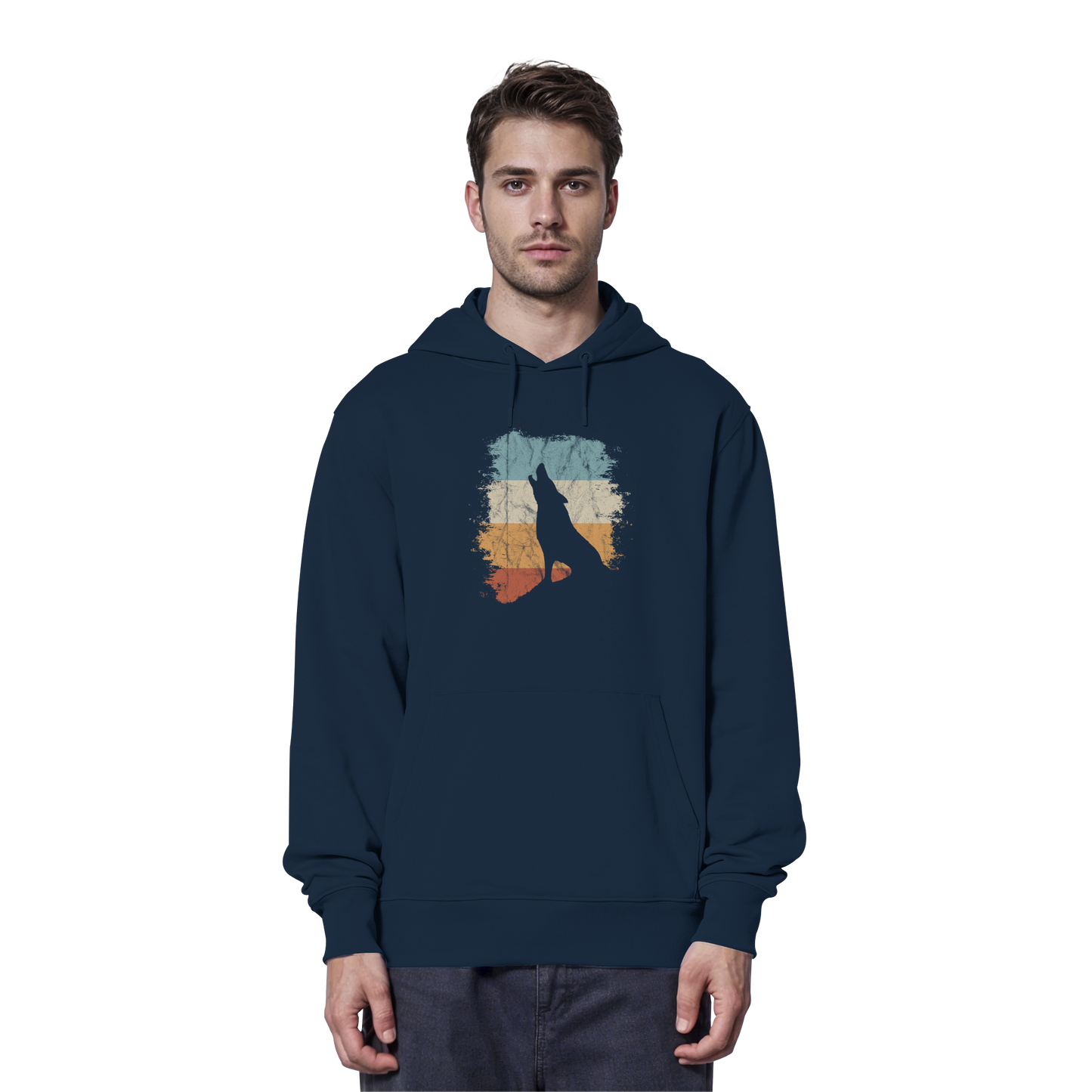Retro Style lässig heulender Wolf  - Organic Hoodie