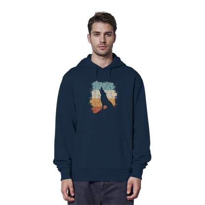 Retro Style lässig heulender Wolf  - Organic Hoodie