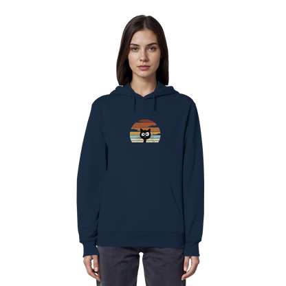 Retro schwarze Katze vor Sonnenuntergang - Organic Hoodie