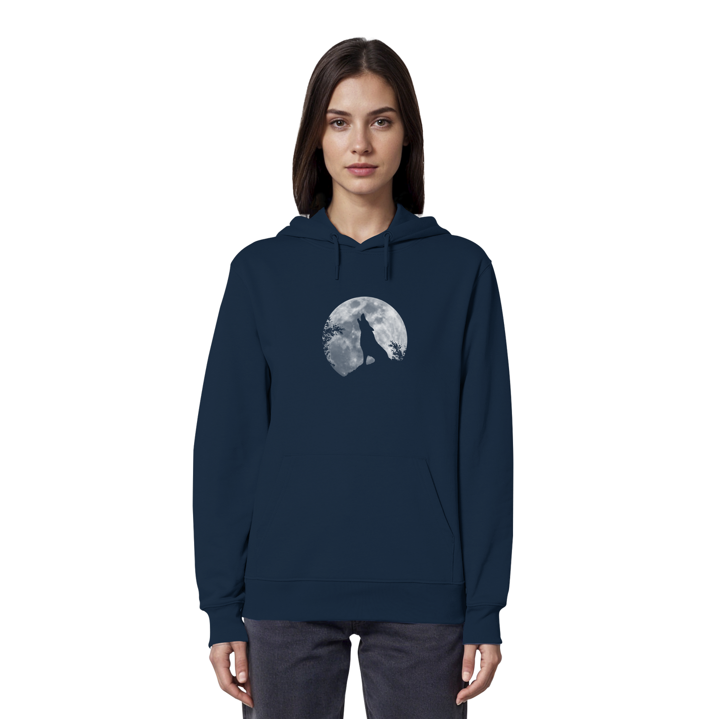 Heulender Wolf Silhouette vor Vollmond - Organic Hoodie