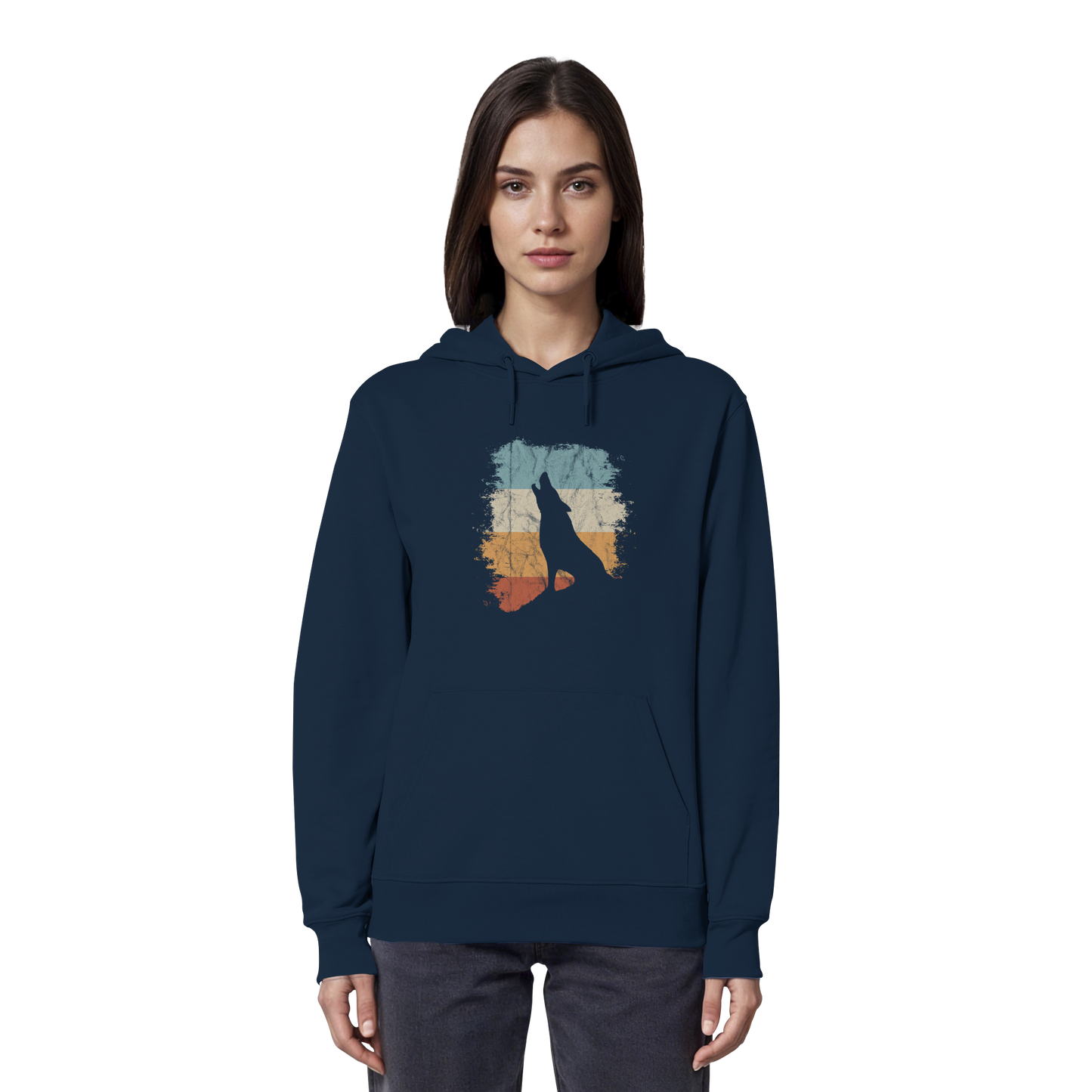 Retro Style lässig heulender Wolf  - Organic Hoodie