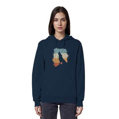 Retro Style lässig heulender Wolf  - Organic Hoodie