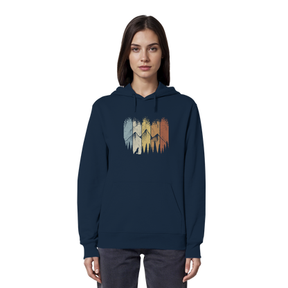 Retro Wald, Berge und Wolf  - Organic Hoodie