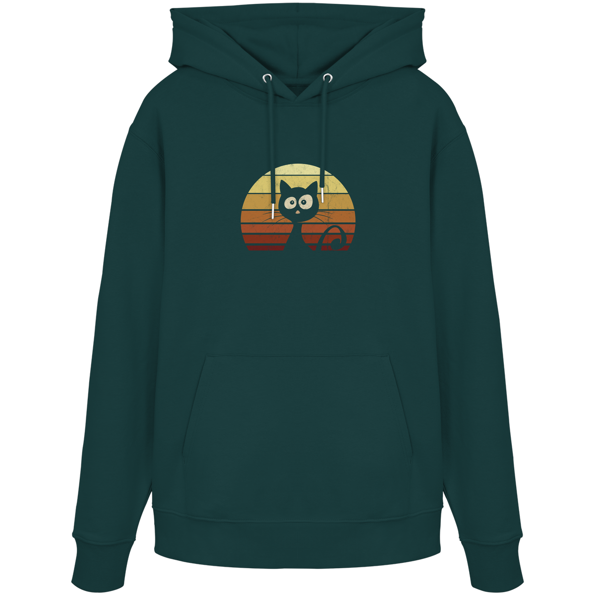 Katze vor Retro Sonnenuntergang - Organic Hoodie