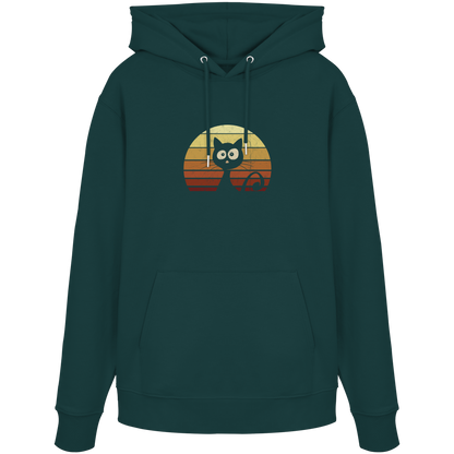 Katze vor Retro Sonnenuntergang - Organic Hoodie