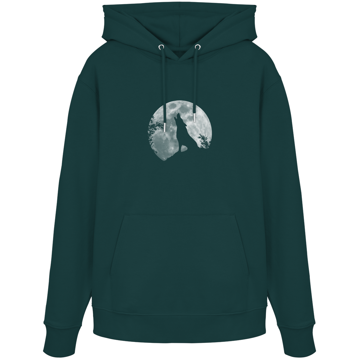Heulender Wolf Silhouette vor Vollmond - Organic Hoodie