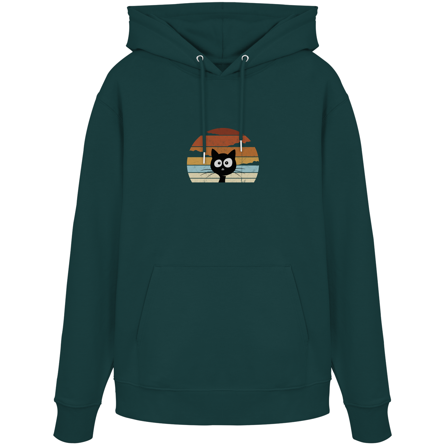 Retro schwarze Katze vor Sonnenuntergang - Organic Hoodie