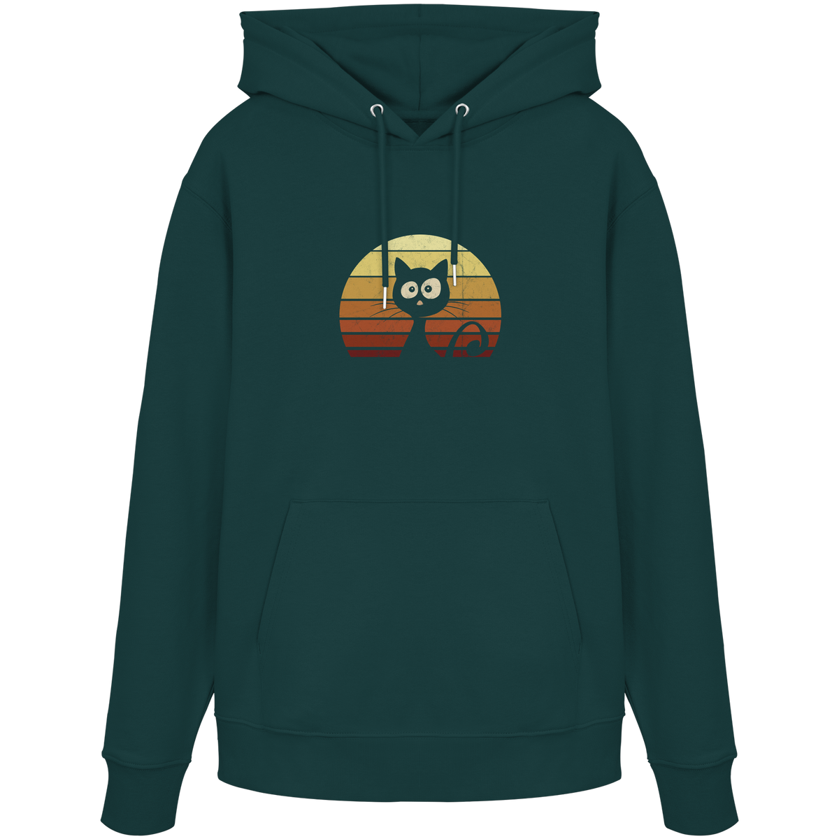 Katze vor Retro Sonnenuntergang - Organic Hoodie