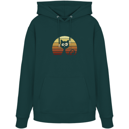 Katze vor Retro Sonnenuntergang - Organic Hoodie