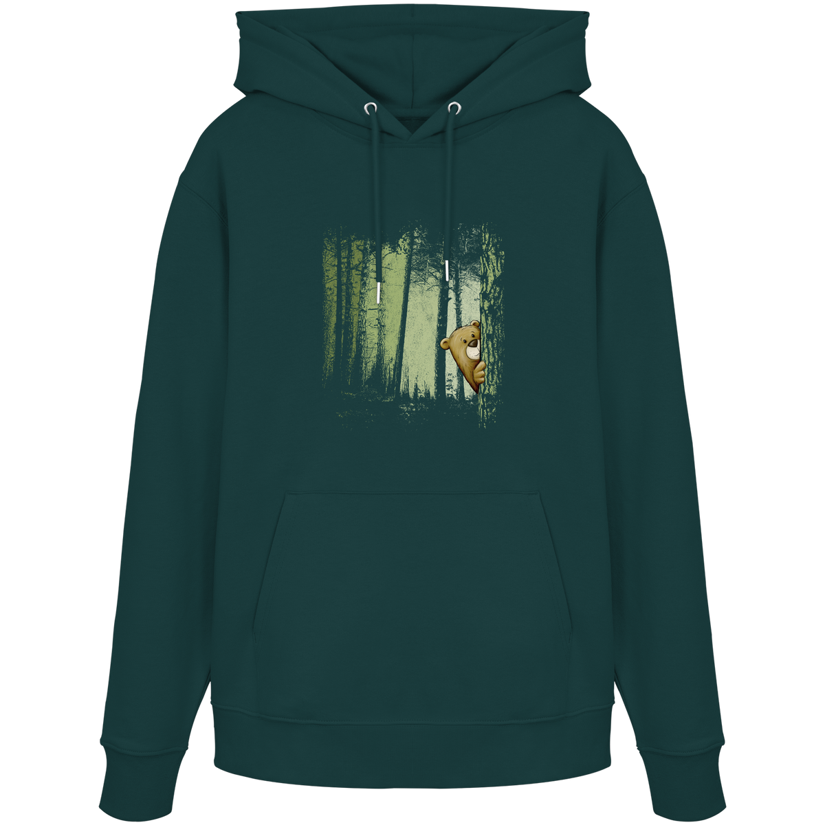 Comic Bär versteckt im Zwielicht Wald - Organic Hoodie