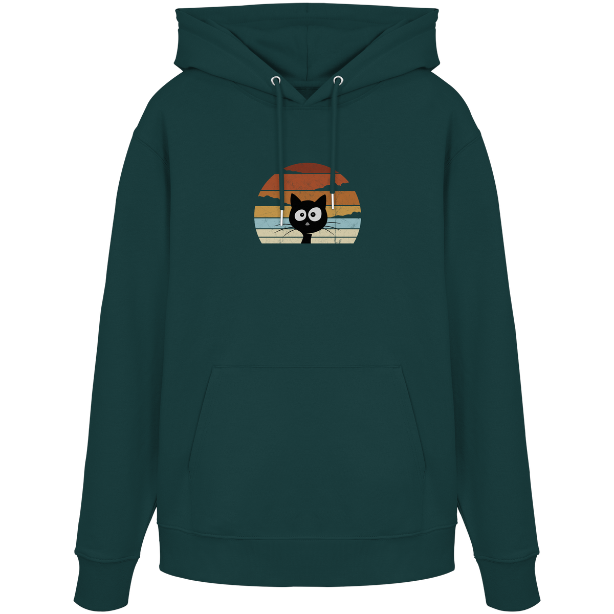 Retro schwarze Katze vor Sonnenuntergang - Organic Hoodie