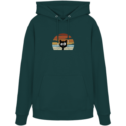 Retro schwarze Katze vor Sonnenuntergang - Organic Hoodie