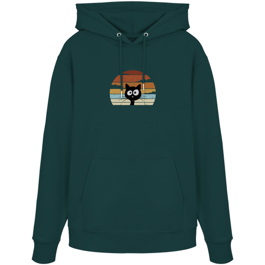 Retro schwarze Katze vor Sonnenuntergang - Organic Hoodie