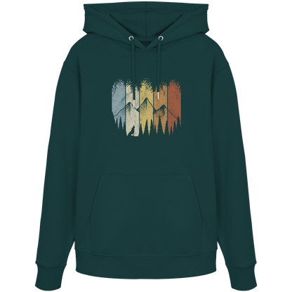 Retro Wald, Berge und Wolf  - Organic Hoodie