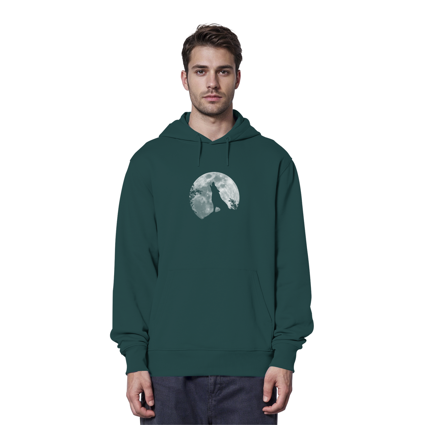 Heulender Wolf Silhouette vor Vollmond - Organic Hoodie