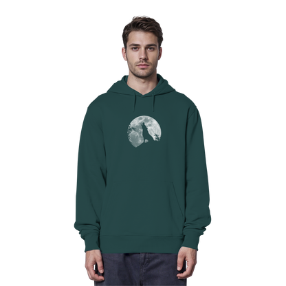 Heulender Wolf Silhouette vor Vollmond - Organic Hoodie