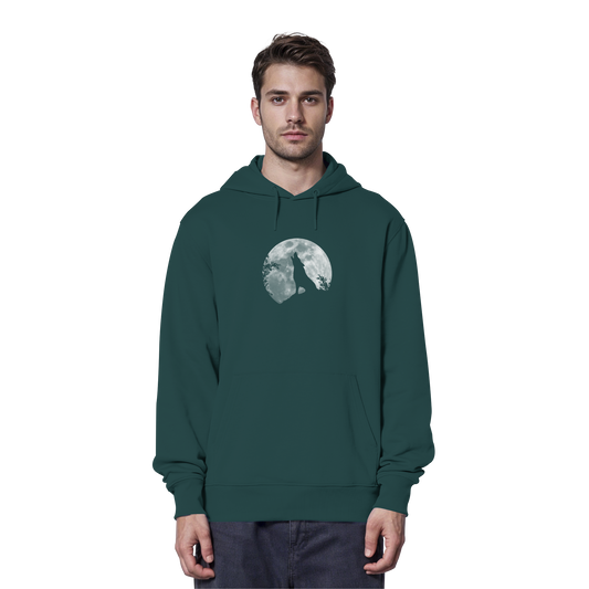 Heulender Wolf Silhouette vor Vollmond - Organic Hoodie