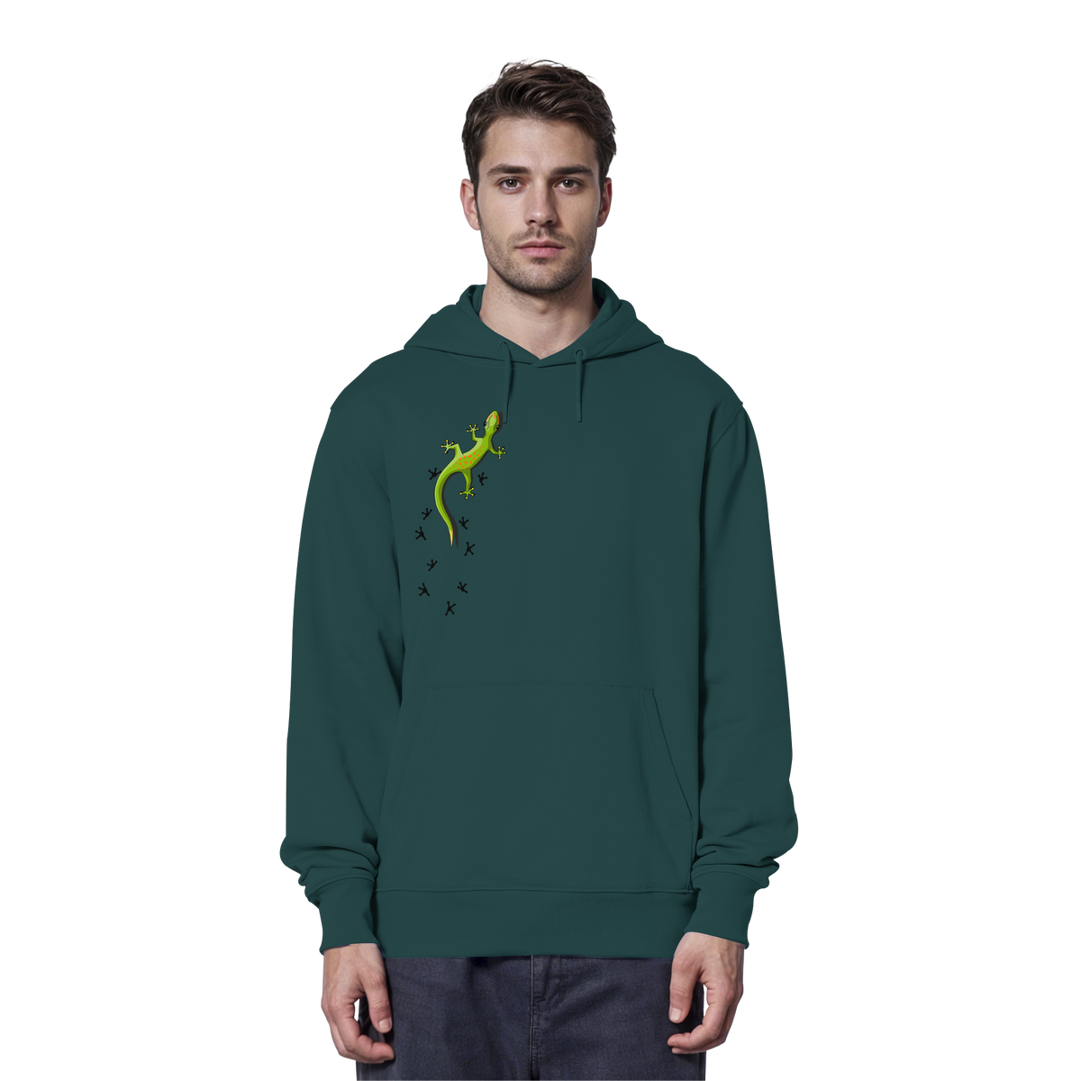 Kletternder Gecko mit Spuren - Organic Hoodie