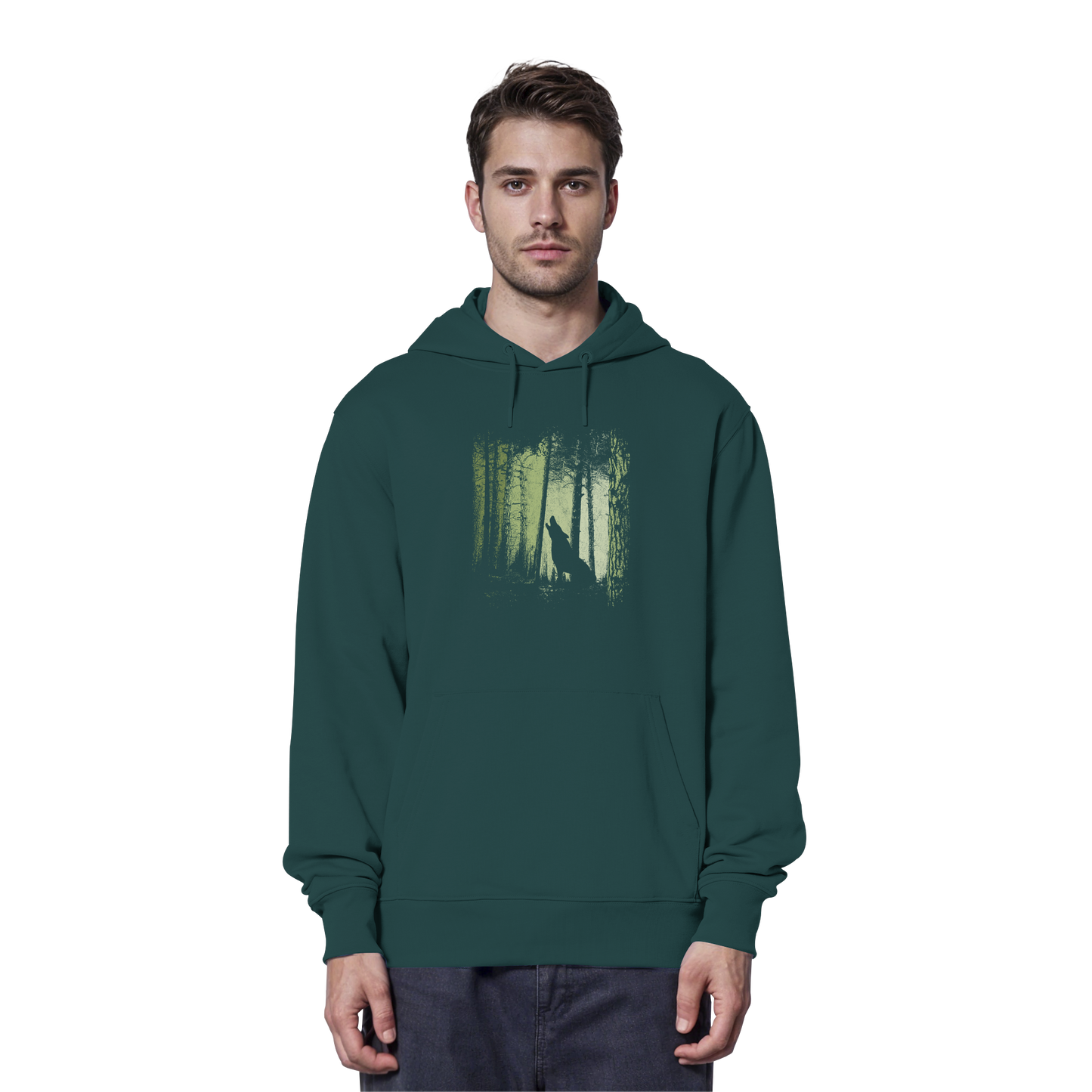 Einsamer Wolf im Zwielicht Wald  - Organic Hoodie