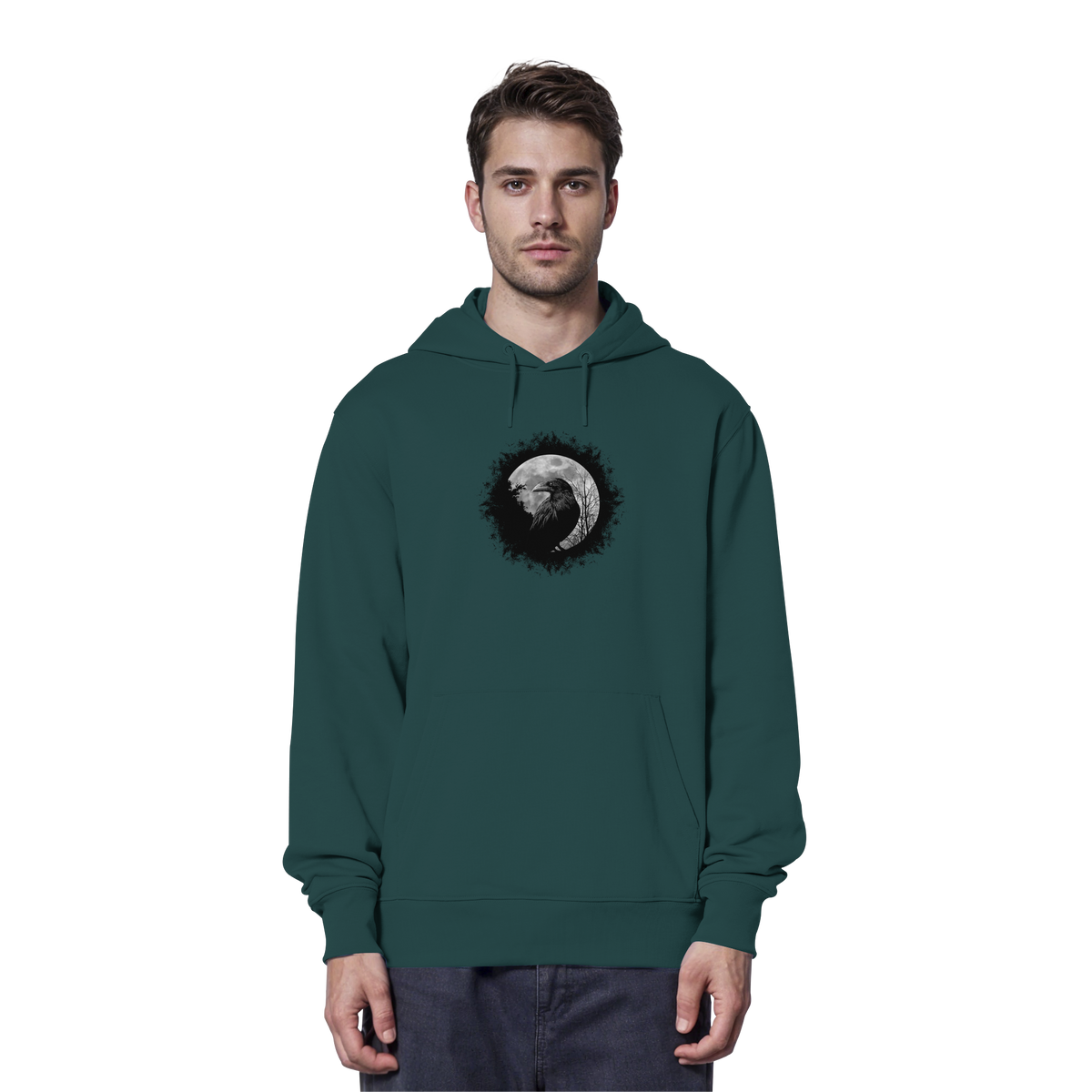 Schwarzer Rabe bei Vollmond  - Organic Hoodie