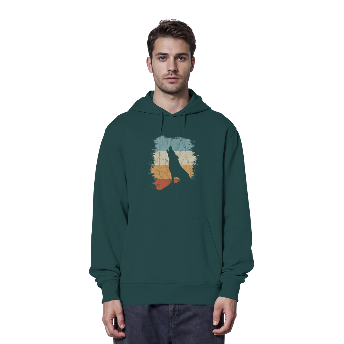Retro Style lässig heulender Wolf  - Organic Hoodie